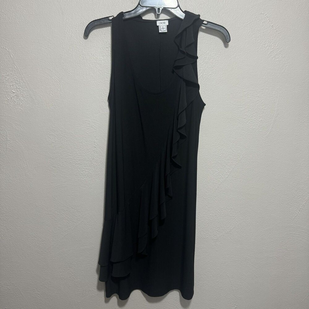Cache Sleeveless Diagonal Ruffle Shift  Black Dress Sz 2 Stretchy Sleeveless